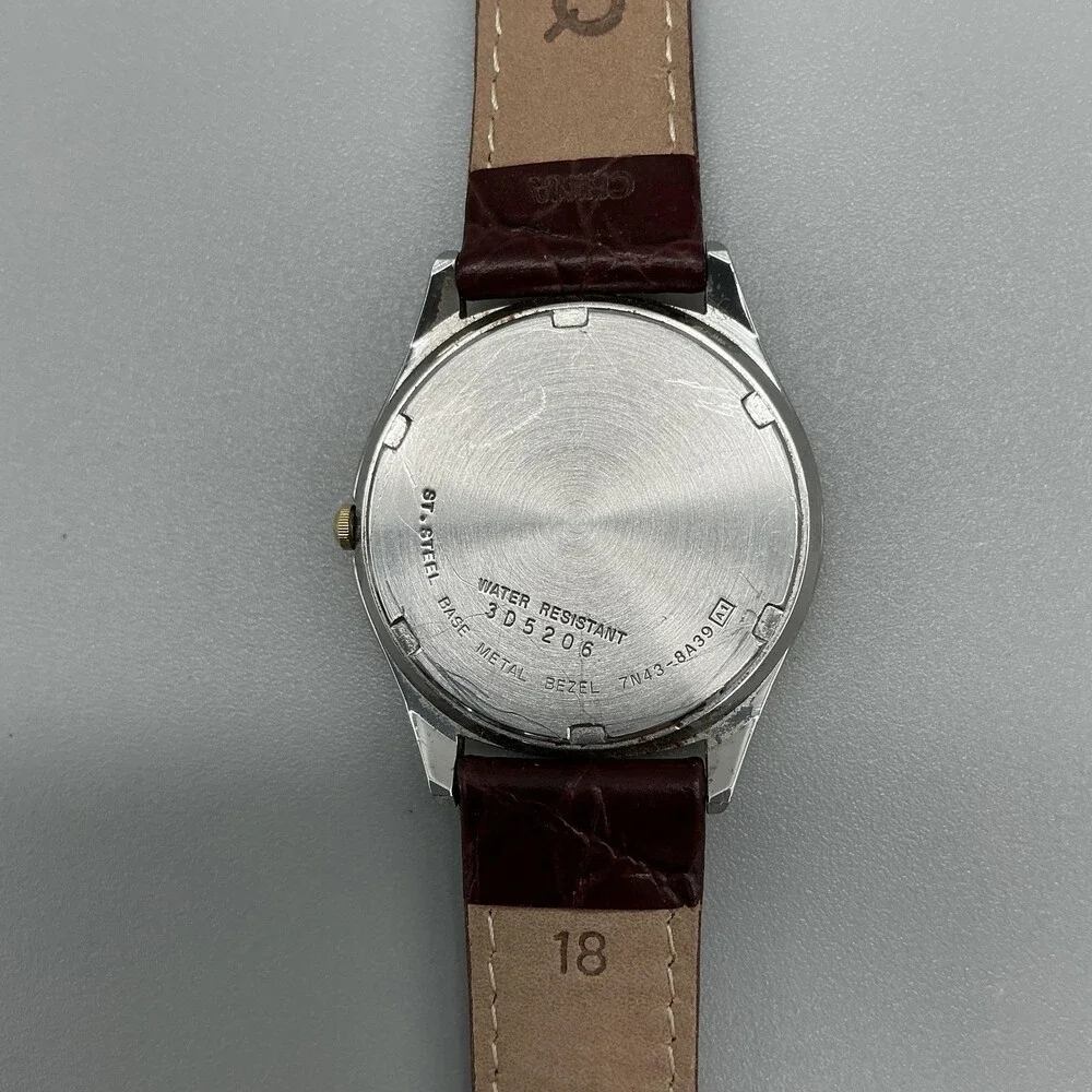 Vintage Seiko 7N43-8A39 Mens Watch 34mm Two Tone Leather Day Date New Battery
